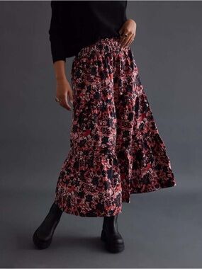 Anthropologie Maeve Somerset Maxi Tiered Skirt Floral Cotton Small Petite Boho